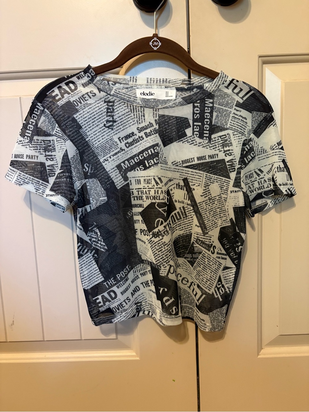 Elodie Black & White Newspaper Print Crop Top